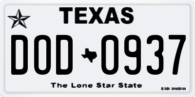 TX license plate DOD0937