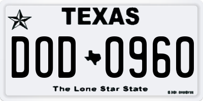 TX license plate DOD0960