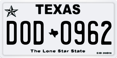 TX license plate DOD0962