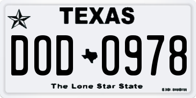 TX license plate DOD0978