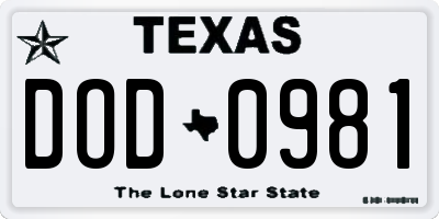 TX license plate DOD0981