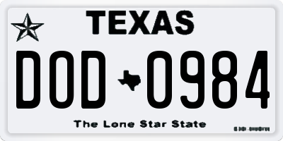 TX license plate DOD0984