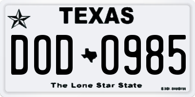 TX license plate DOD0985