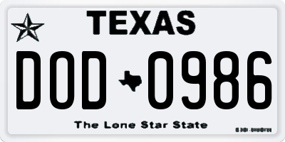 TX license plate DOD0986