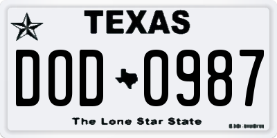 TX license plate DOD0987