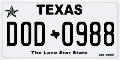 TX license plate DOD0988