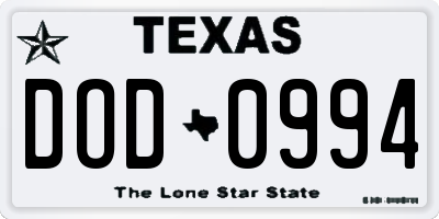 TX license plate DOD0994