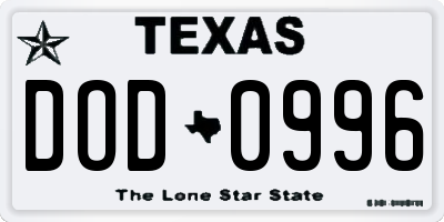 TX license plate DOD0996