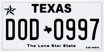 TX license plate DOD0997
