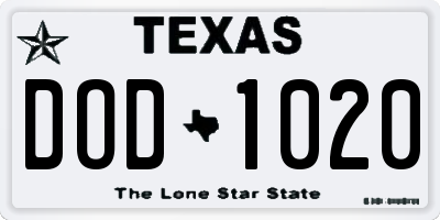 TX license plate DOD1020