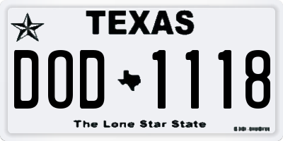 TX license plate DOD1118