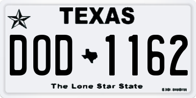 TX license plate DOD1162
