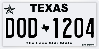 TX license plate DOD1204