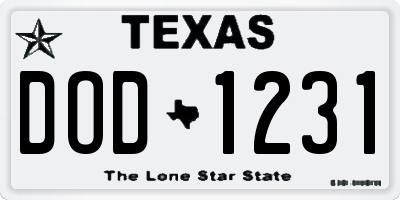 TX license plate DOD1231