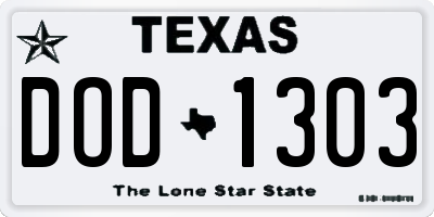 TX license plate DOD1303