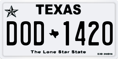 TX license plate DOD1420