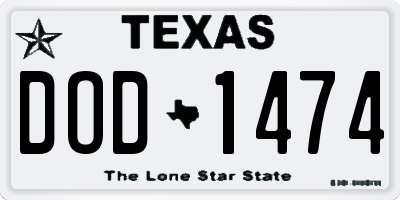 TX license plate DOD1474