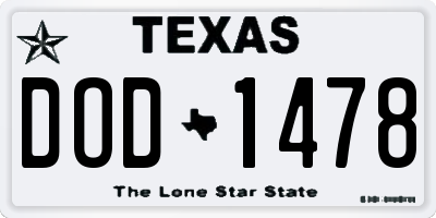TX license plate DOD1478