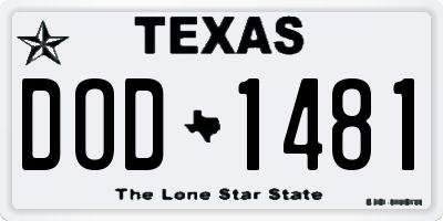 TX license plate DOD1481