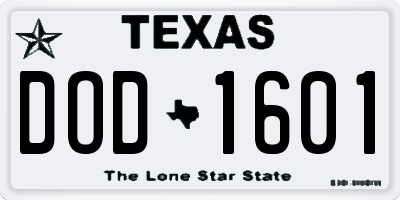TX license plate DOD1601