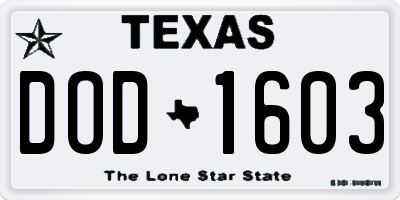 TX license plate DOD1603