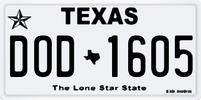 TX license plate DOD1605