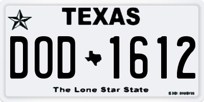 TX license plate DOD1612