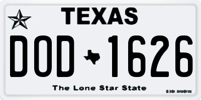 TX license plate DOD1626