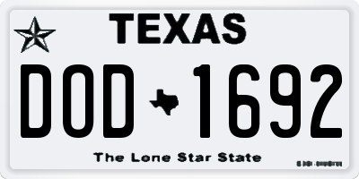TX license plate DOD1692