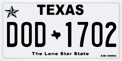 TX license plate DOD1702