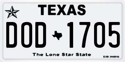 TX license plate DOD1705