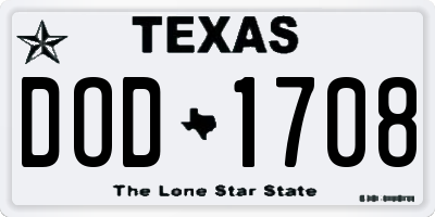 TX license plate DOD1708
