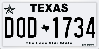 TX license plate DOD1734