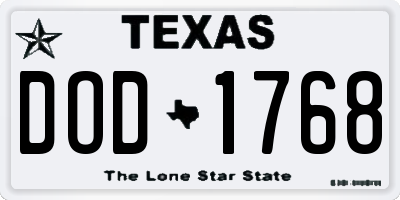 TX license plate DOD1768