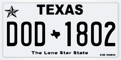 TX license plate DOD1802