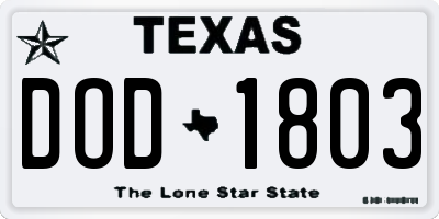 TX license plate DOD1803