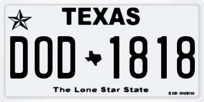 TX license plate DOD1818