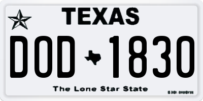 TX license plate DOD1830