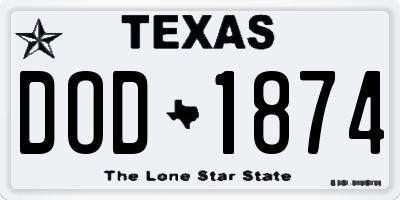 TX license plate DOD1874