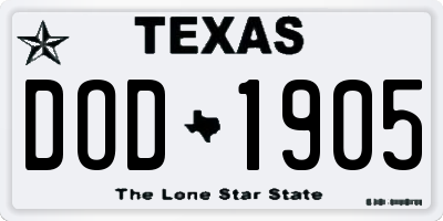 TX license plate DOD1905