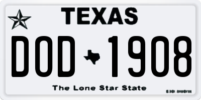 TX license plate DOD1908
