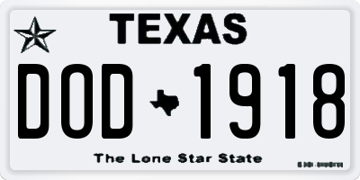 TX license plate DOD1918
