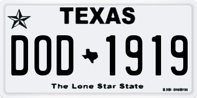 TX license plate DOD1919
