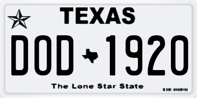 TX license plate DOD1920