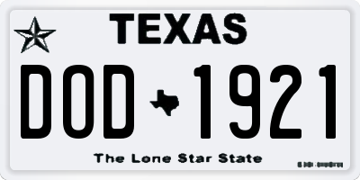 TX license plate DOD1921