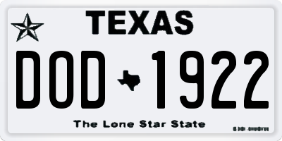 TX license plate DOD1922
