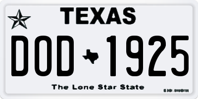 TX license plate DOD1925