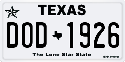 TX license plate DOD1926