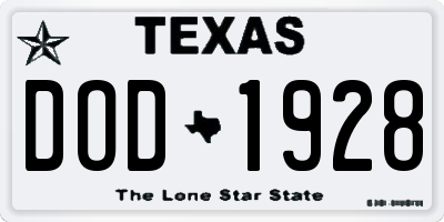TX license plate DOD1928