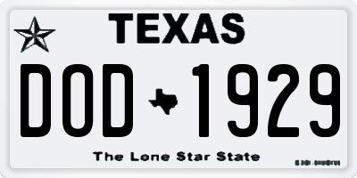 TX license plate DOD1929